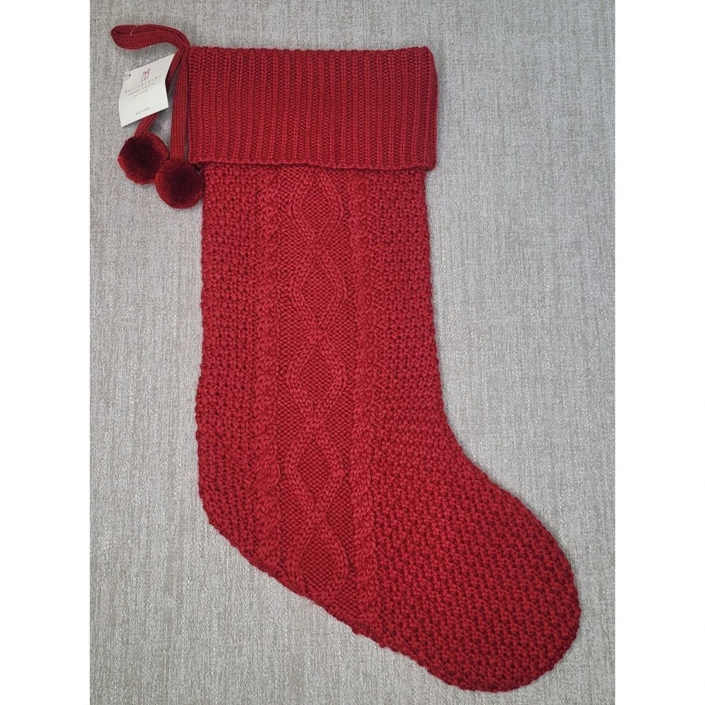 Pottery Barn Red Sweater Christmas Stocking Chunky Knit New w Tags